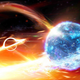 Imagen conceptual de un agujero negro absorbiendo una estrella de neutrones.